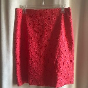Ann Taylor Coral Floral Lace Pencil Skirt Size 10 Knee Length
